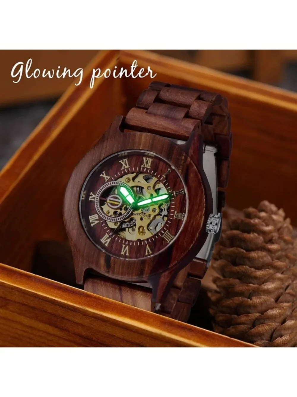 Men's All Red Analog Quartz No Battery Fashion Mechanical Movement Wooden Watch